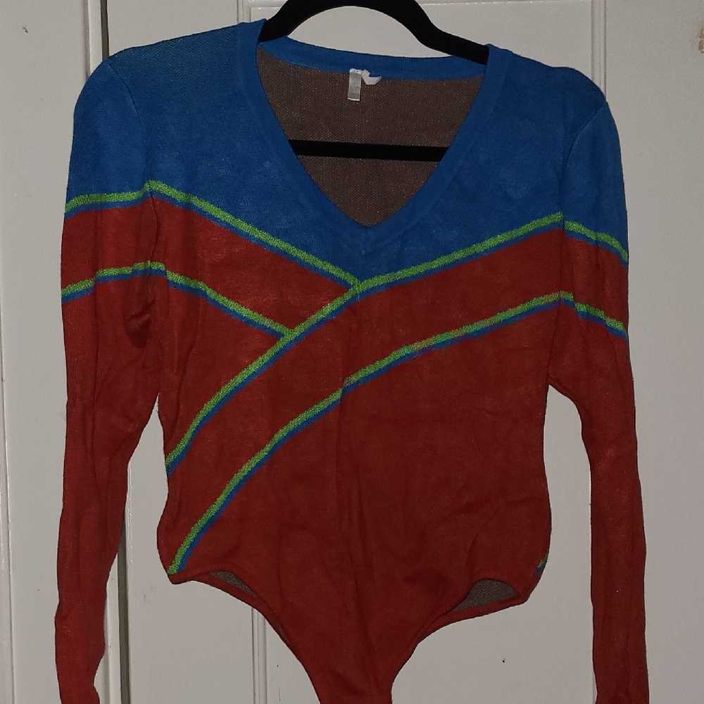 Urban Outfitters Blue and Red Crew Neck Sweater
